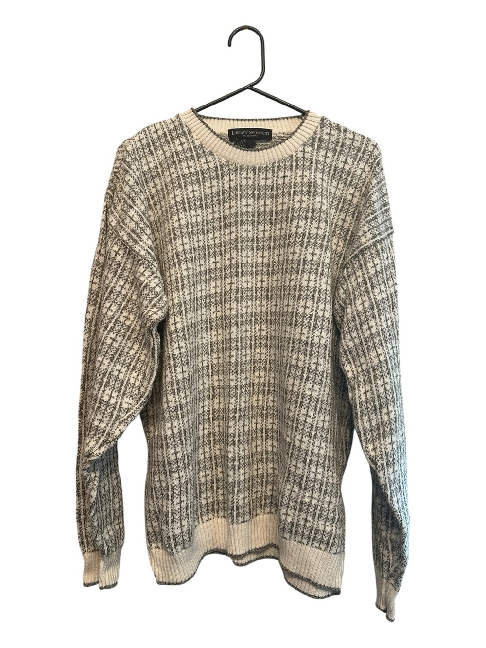Vintage 80s/90s Liberty Sweaters Cream and Gray Crewneck Knit Sweater Medium